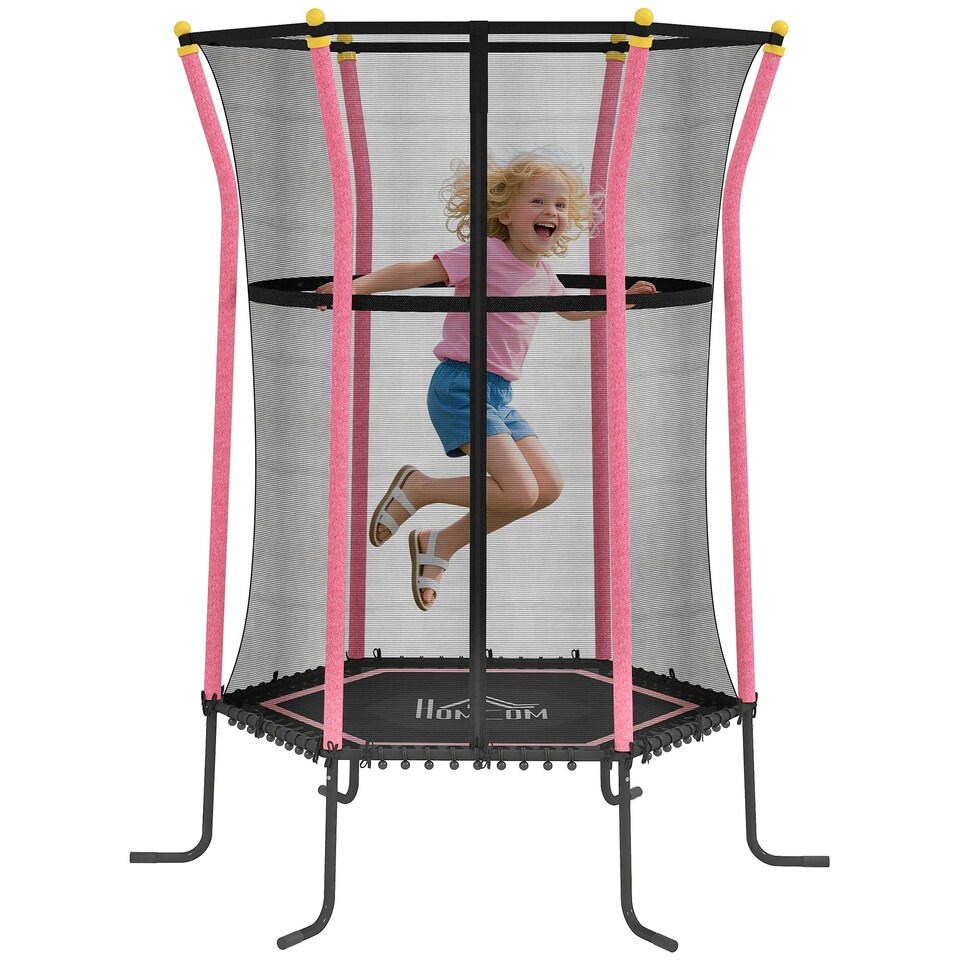 image 1 of HOMCOM 5.4FT Kids Trampoline With Enclosure Indoor Outdoor, Pink