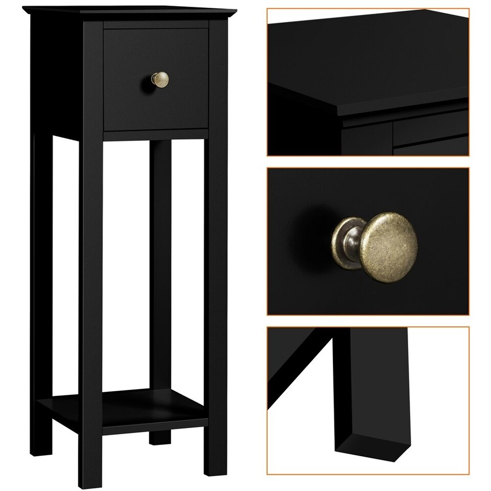 image 1 of Yaheetech Set of 2 Slim Bedside Tables Minimalist Design Black