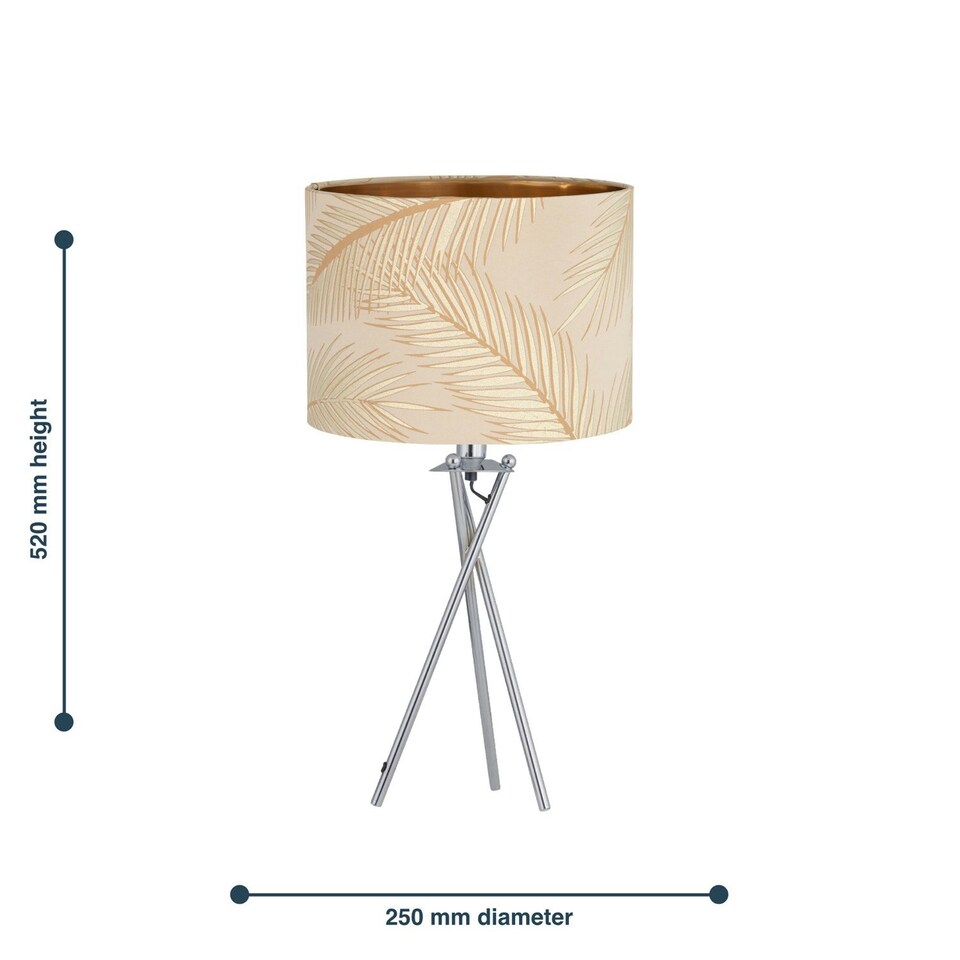 image 1 of First Choice Lighting Set of 2 Tropica Chrome Tripod Table Lamps with Champagne and Gold Leaf Embossed Shade Chrome | Gold