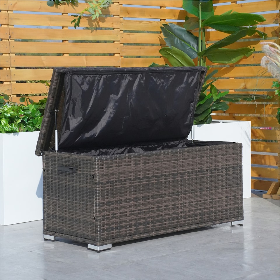 image 1 of Direct Wicker 243L Outdoor Garden Rattan Storage Box, Small Deck Storage Box for Patio, Yard | Brown