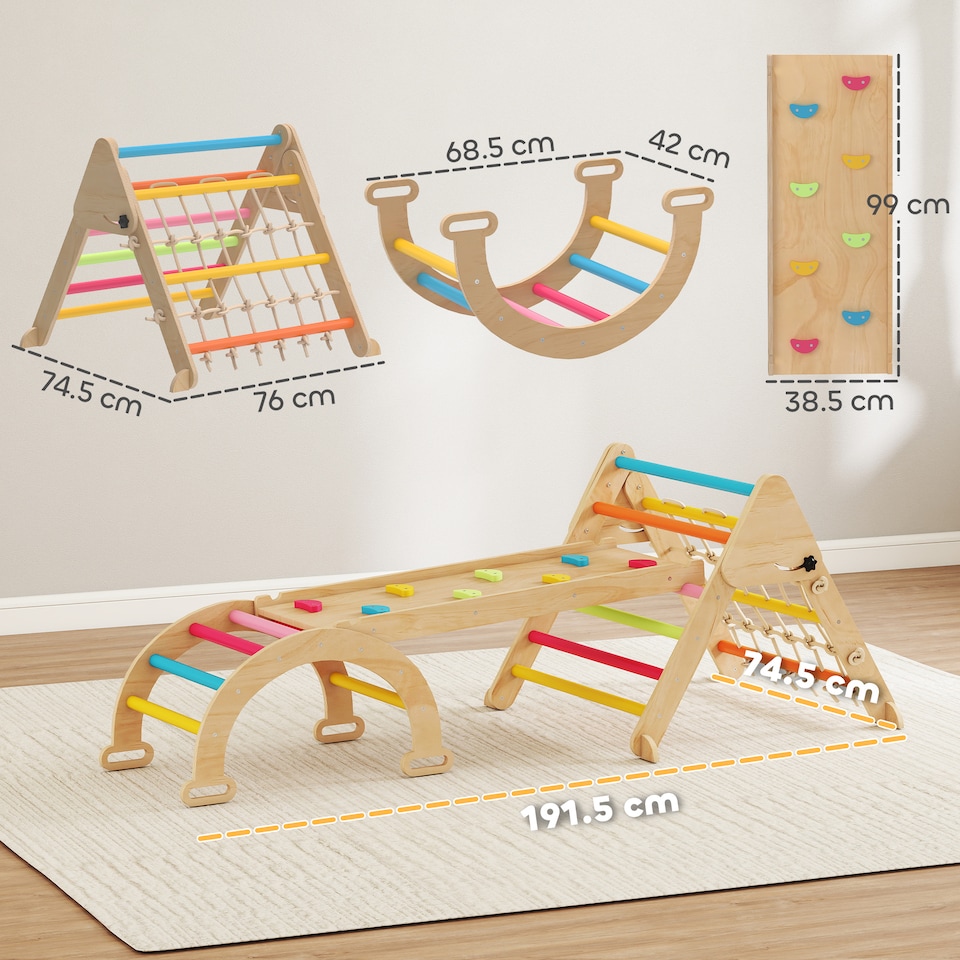 image 1 of AIYAPLAY 8-in-1 Toddler Climbing Frame, Play Triangle Set, Multicolour