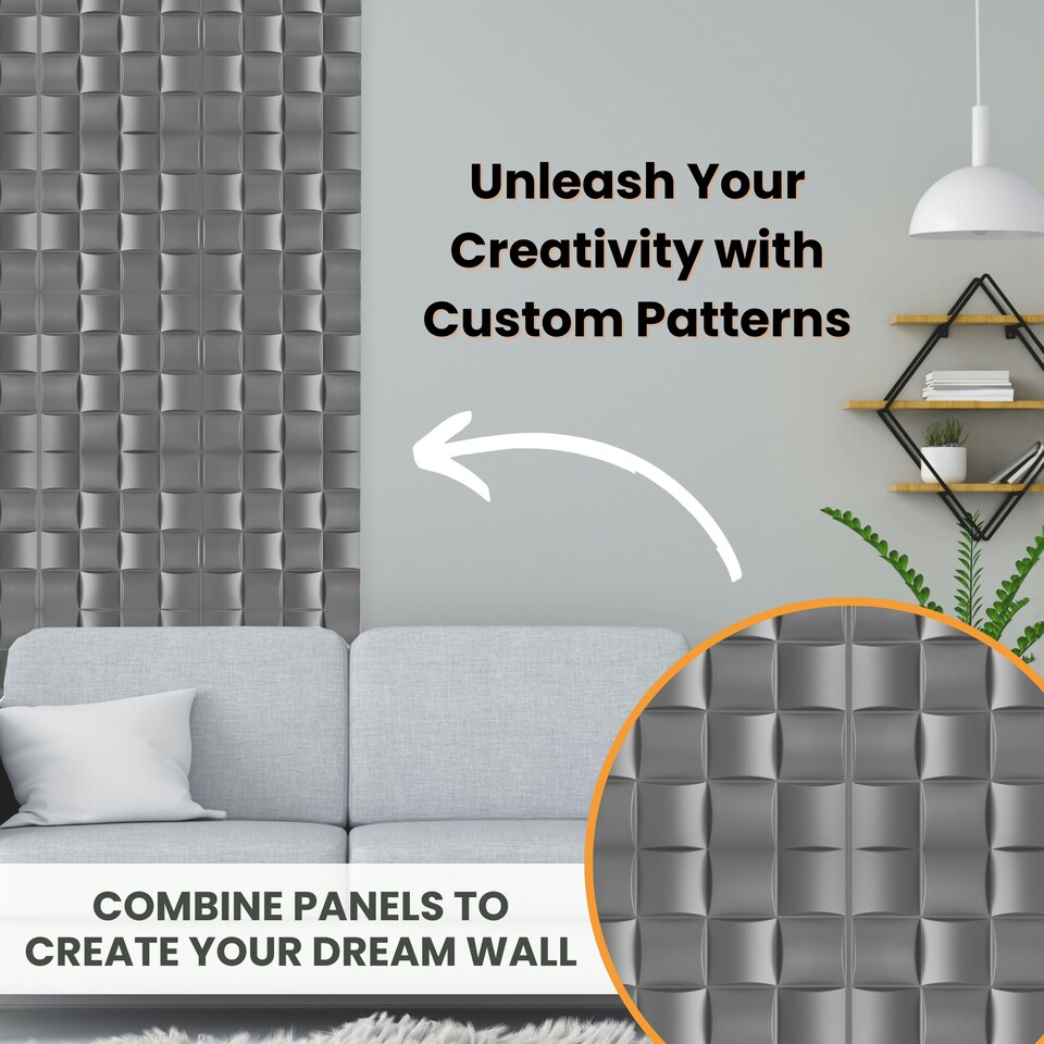 image 1 of NOVECRAFTO Lattice Effect 3D Wall Panels – 6 Sheets Covering 1.5m² | 16.15ft² Interior Cladding Set | Square Grid Design – Each Panel 50x50cm | Grey