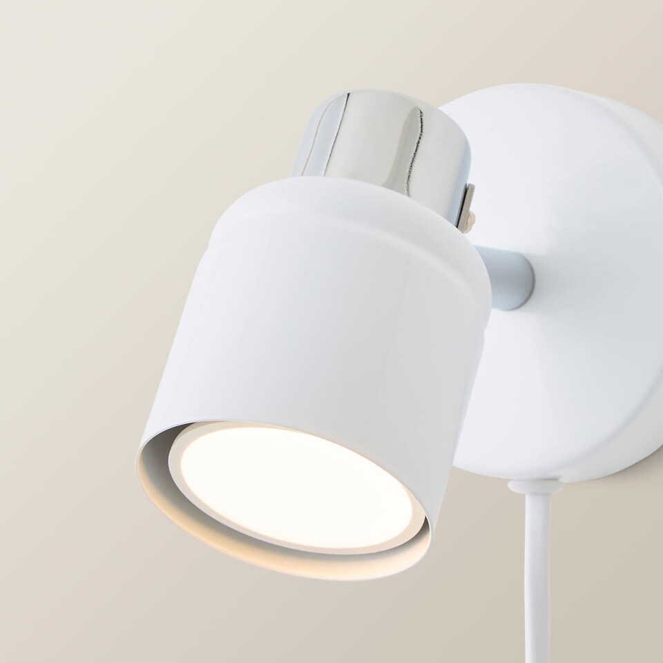 image 1 of ValueLights Benton White Indoor Wall Spotlight and Warm White Bulb