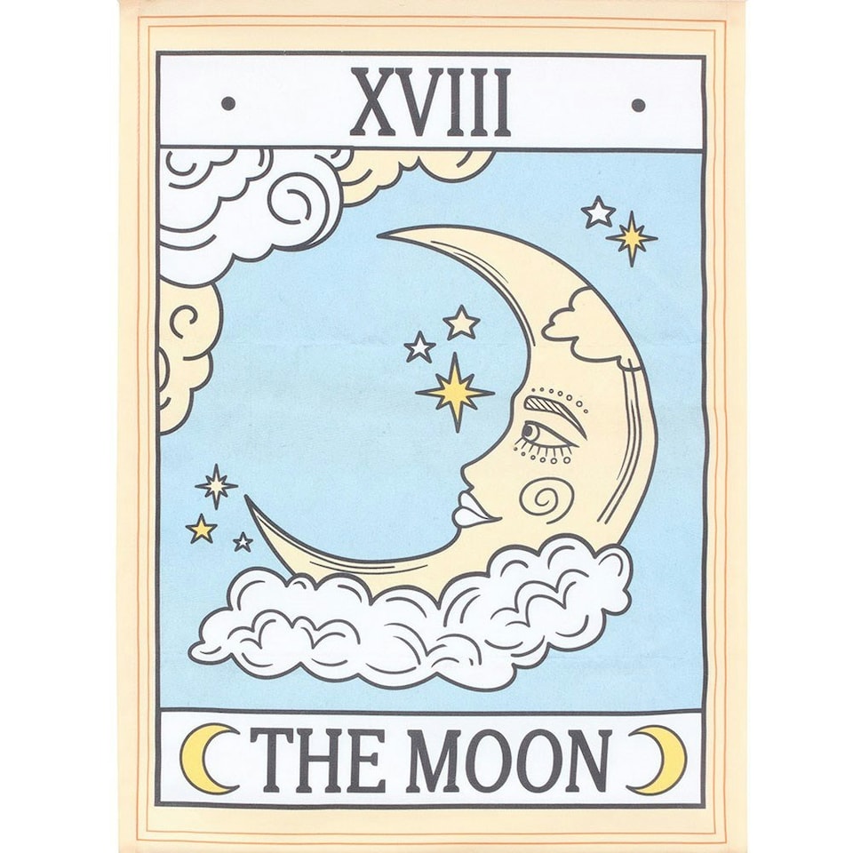 image 1 of Something Different The Moon Vintage Tarot Wall Hanger - White/Blue/Yellow - One Size