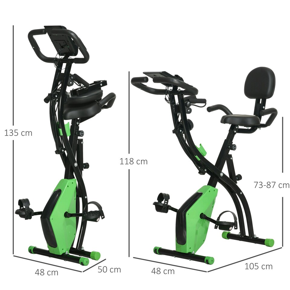 image 1 of HOMCOM 2-In-1 Folding Exercise Bike with 8-Level Magnetic Resistance Green