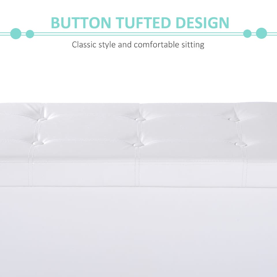 image 1 of HOMCOM Folding Faux Leather Storage Cube Ottoman Bench Seat PU Rectangular Footrest Stool Box Cream White | Cream | 1