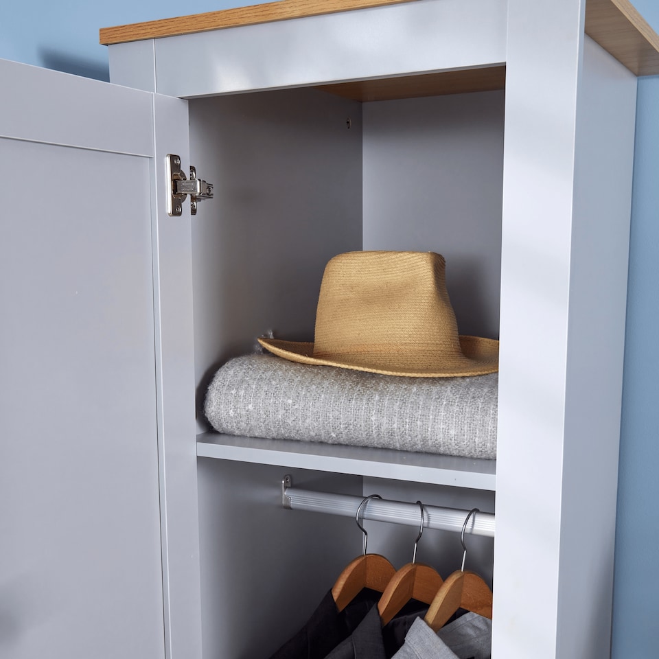 image 1 of Wardrobe 1 Door Hanging Rail Wood Bedroom Furniture Storage Unit | Grey