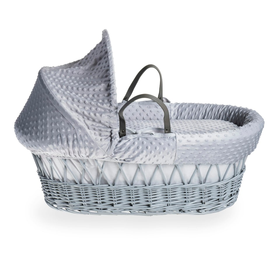 image 1 of Clair de Lune Grey Dimple Grey Wicker Moses Basket With Grey Rocking Stand