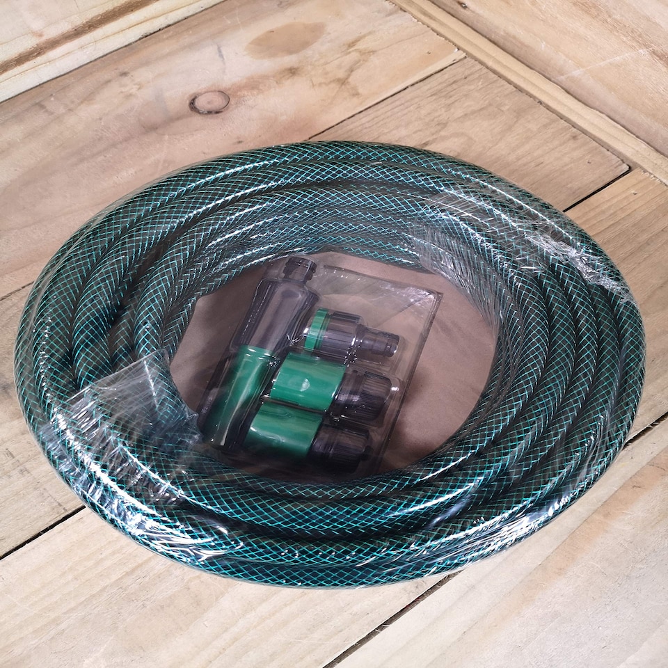 image 1 of 15m Reinforced Garden Hose Pipe / Hosepipe with Spray Nozzle Set in Green | Green | Green