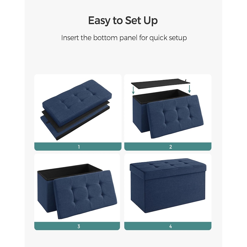 image 1 of Compact Storage Ottoman Foot Rest, Foldable Linen-Look Fabric Bench, 76 cm, Dark Blue