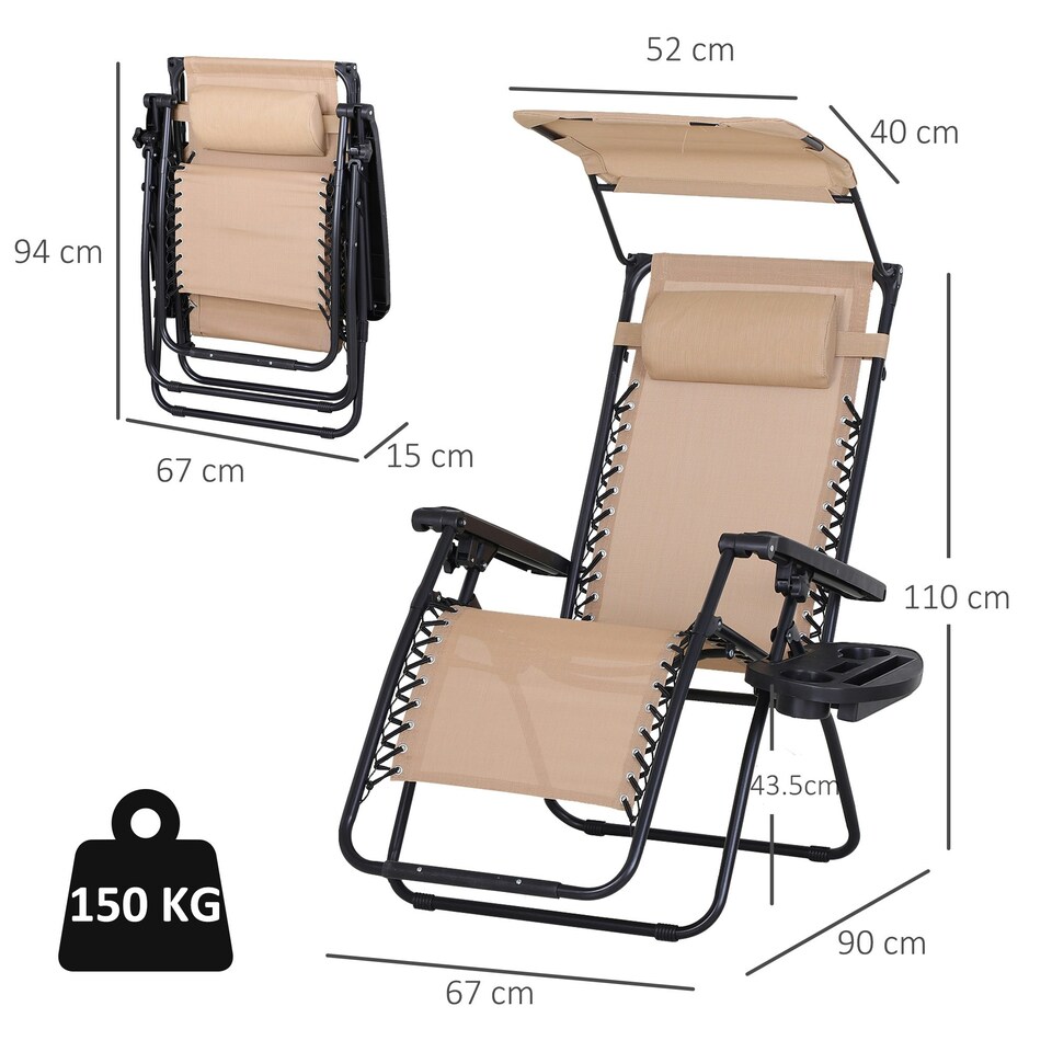 image 1 of Outsunny Zero Gravity Chair Adjustable Patio Lounge with Cup Holder