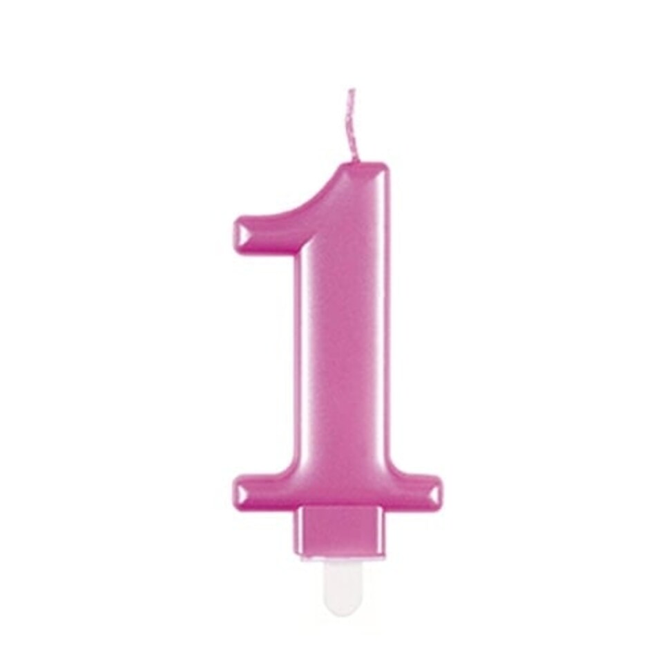 Metallic Pink Number 1 Birthday Candle 9cm Pink