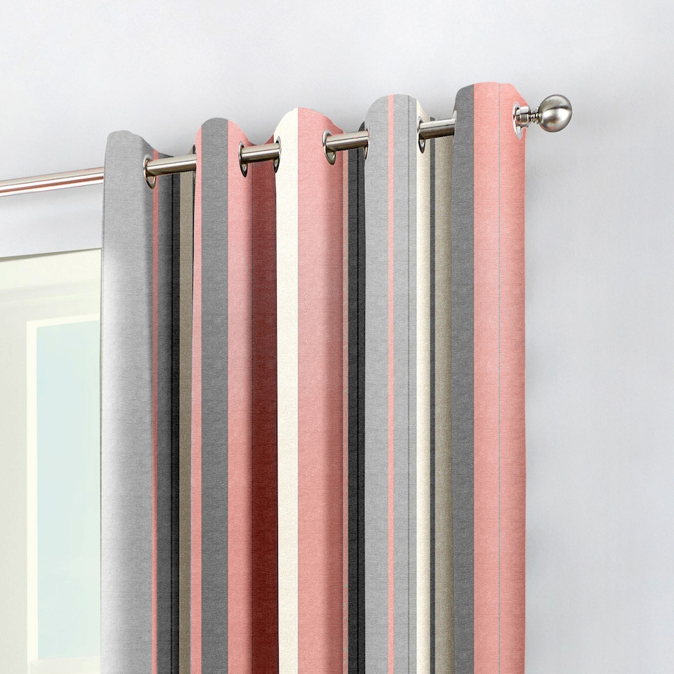 image 1 of Fusion Whitworth Stripe Eyelet Curtains Blush