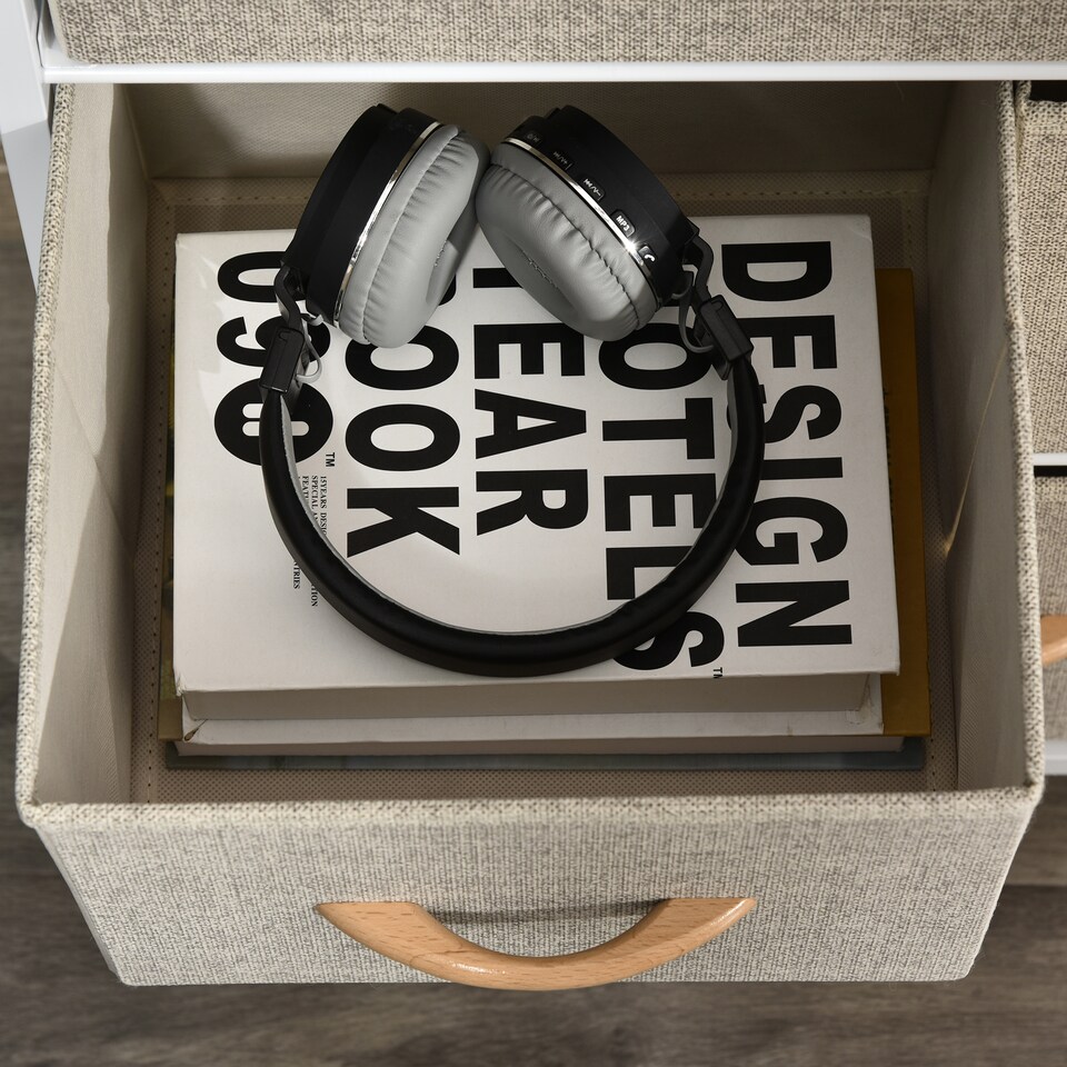 image 1 of HOMCOM 4 Drawer Storage Chest Unit Home Cabinet w  Shelves Home Living Room Bedroom Entryway Living Furniture, Light Grey