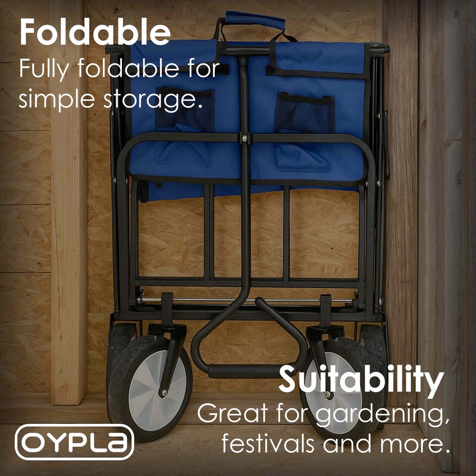 image 1 of Blue Heavy Duty Foldable Garden Festival Trolley Cart Wagon Truck