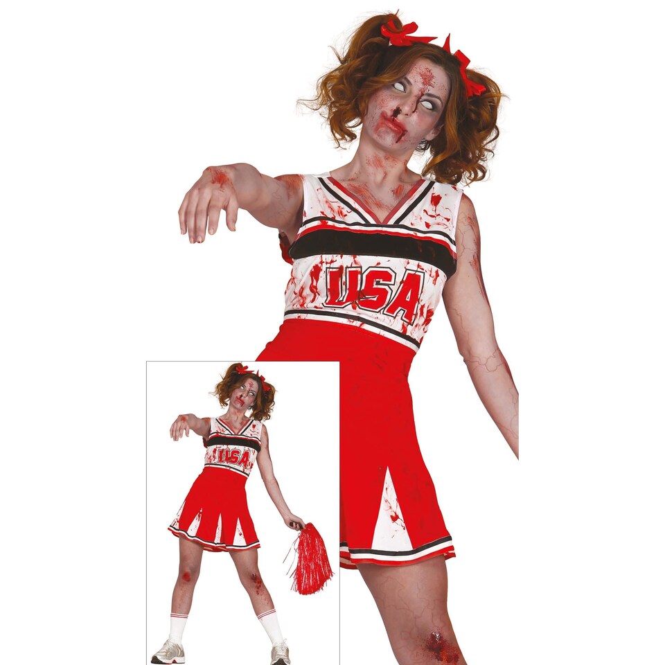 image 1 of Fiestas Guirca Womens/Ladies Zombie Cheerleader Costume | Red | Red/White | L | 1