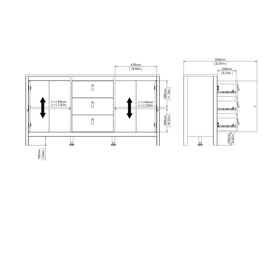 image 1 of Madrid Sideboard 2 Doors + 3 Drawers in Cashmere N/A