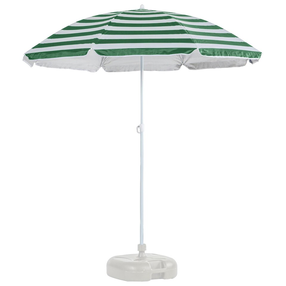 image 1 of Harbour Housewares Metal Beach Parasol with White Base - 1.8m  - Green Stripe