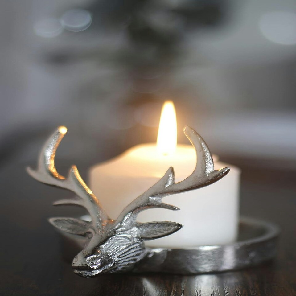image 1 of Marco Paul 15cm Silver Stag Head Candle Holder Silver
