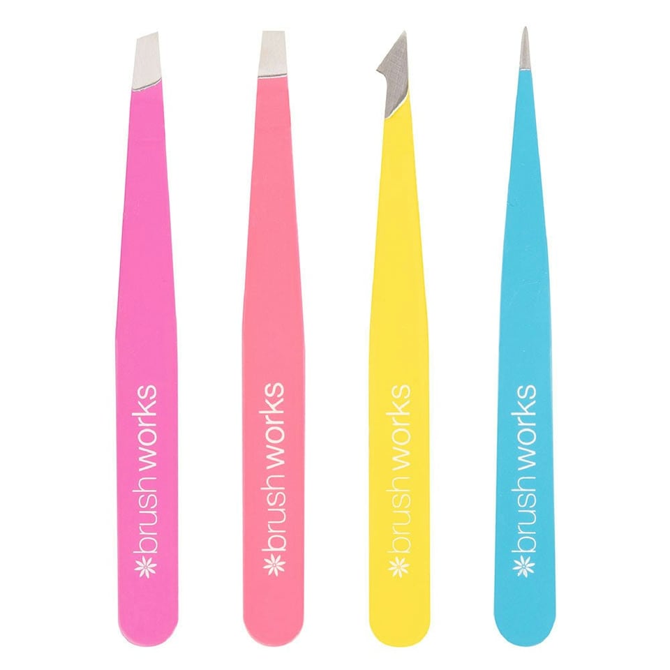image 1 of Brushworks 4 Piece Combination Tweezer Set - Neon