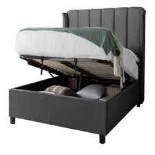 4ft6 Double Ottoman,Grey Velvet fabric upholstered,lift up,storage,tall winged bed frame. Gas lift up, Boutique Hotel style, tall headend board, wing back