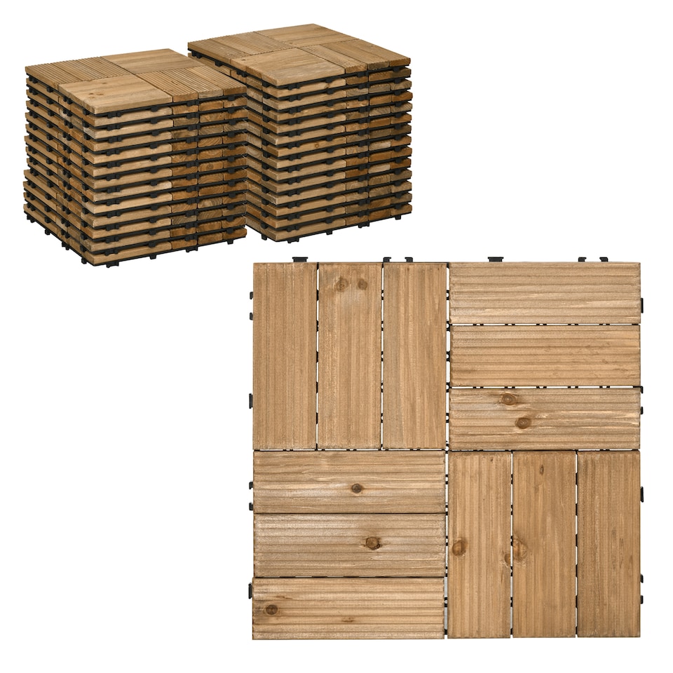image 1 of Outsunny 27 Pcs Wooden Decking Tiles, 30x30cm Decking Boards, Brown