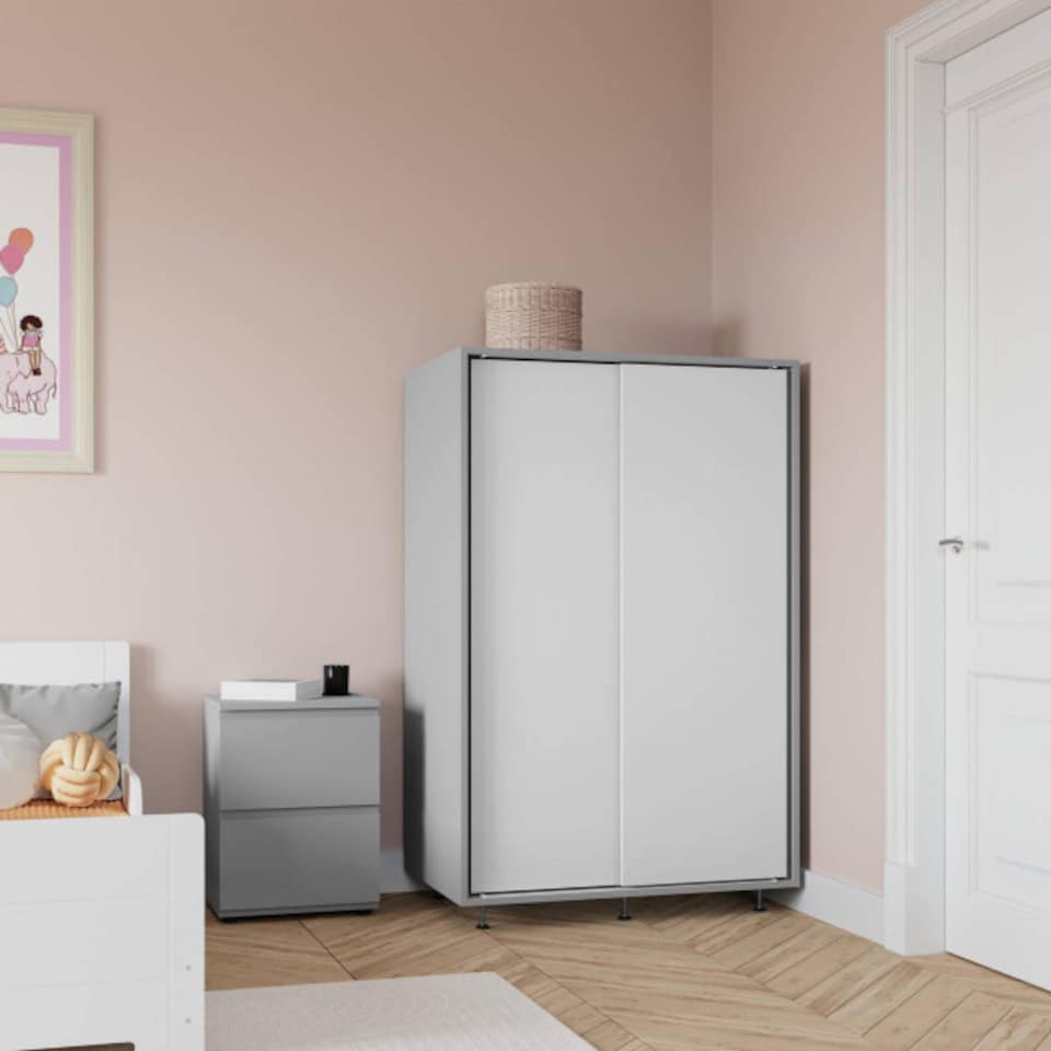 image 1 of URBNLIVING 2 Sliding Door Wardrobe 120cm Freestanding Unit | Multi | Grey Carcass + White Doors | 1