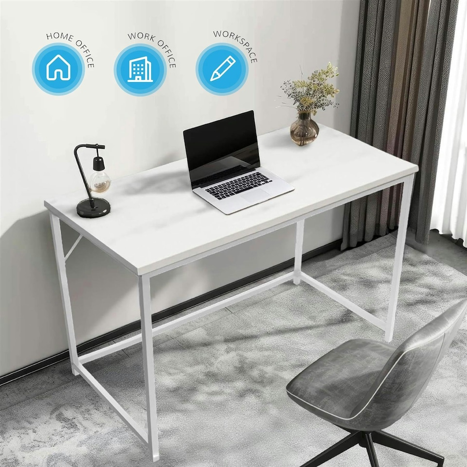 image 1 of Desk Computer PC Laptop Home Office Work desk 100cm, Study White Rustic Style White