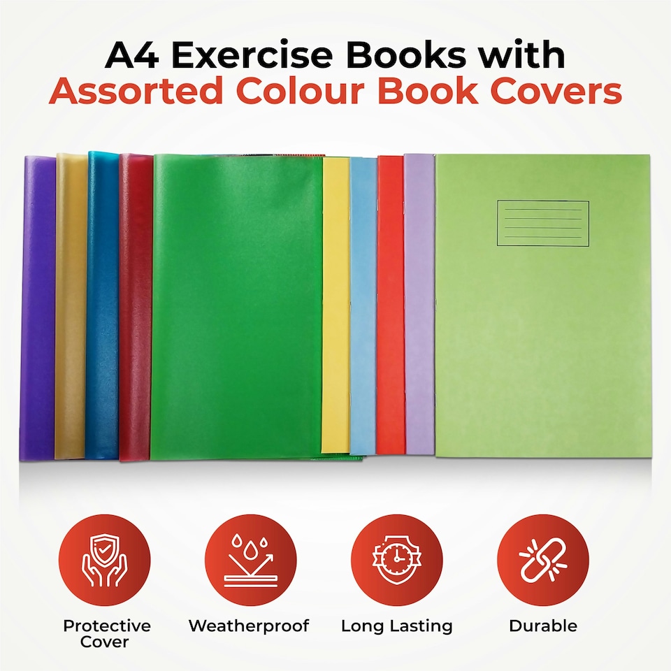 image 1 of Pack of 10 A4 Assorted Coloured Exercise Books with Coloured Book Covers