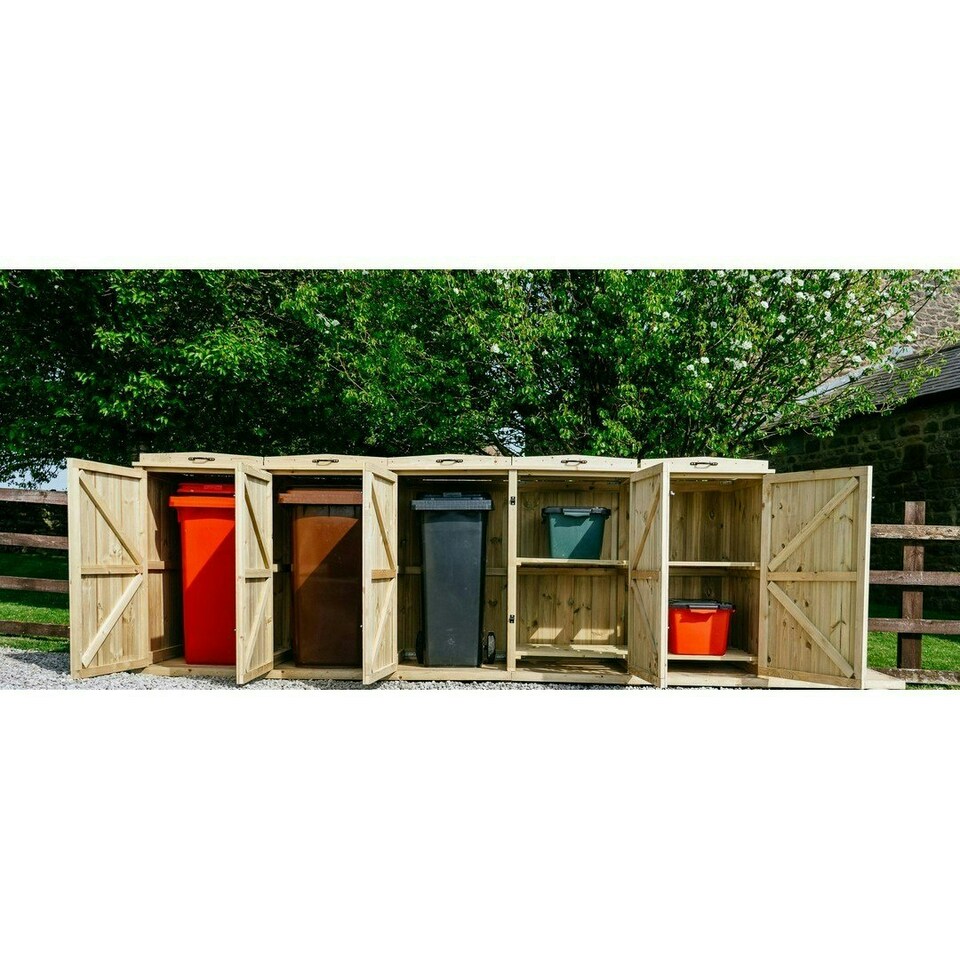 image 1 of Chatburn 3 Wheelie Bin/4 Recycle Box Store - L80.4 x W330 x H120 cm - Fits 3 x 180L or 3 x 240L Wheelie Bins & 4 x Recycle Boxes Brown