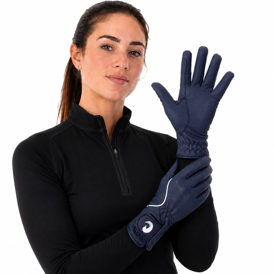 image 1 of Coco Equestrian Blue (M) Synthetic Leather Horse Riding Gloves | Blue