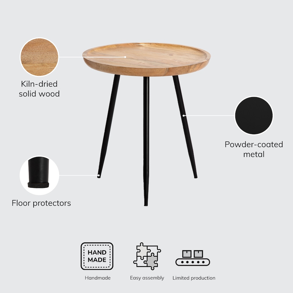 image 1 of Chervey Round Solid Mango Wood Side Table with Tri-Pin Legs Large