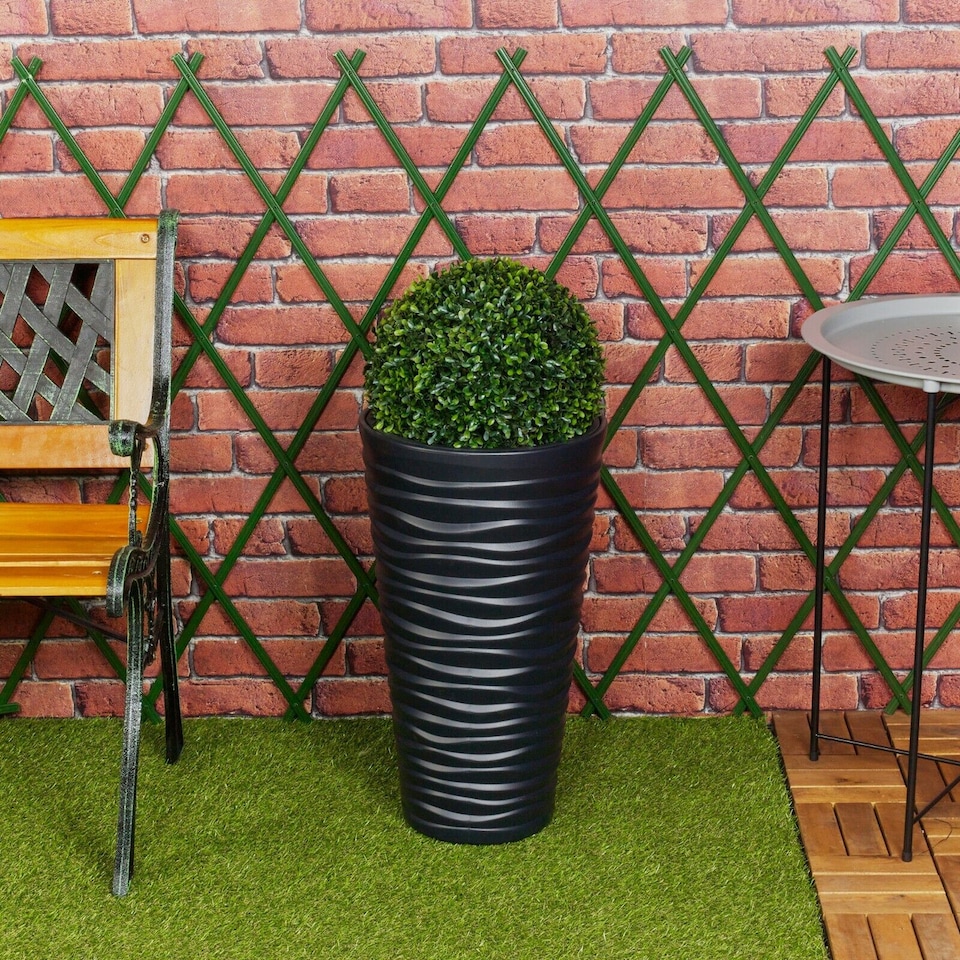 image 1 of Slim Plastic Round Flower Pot with Inserts - 52x29.6x29.6cm | Black | Black & Set of 1 | 1