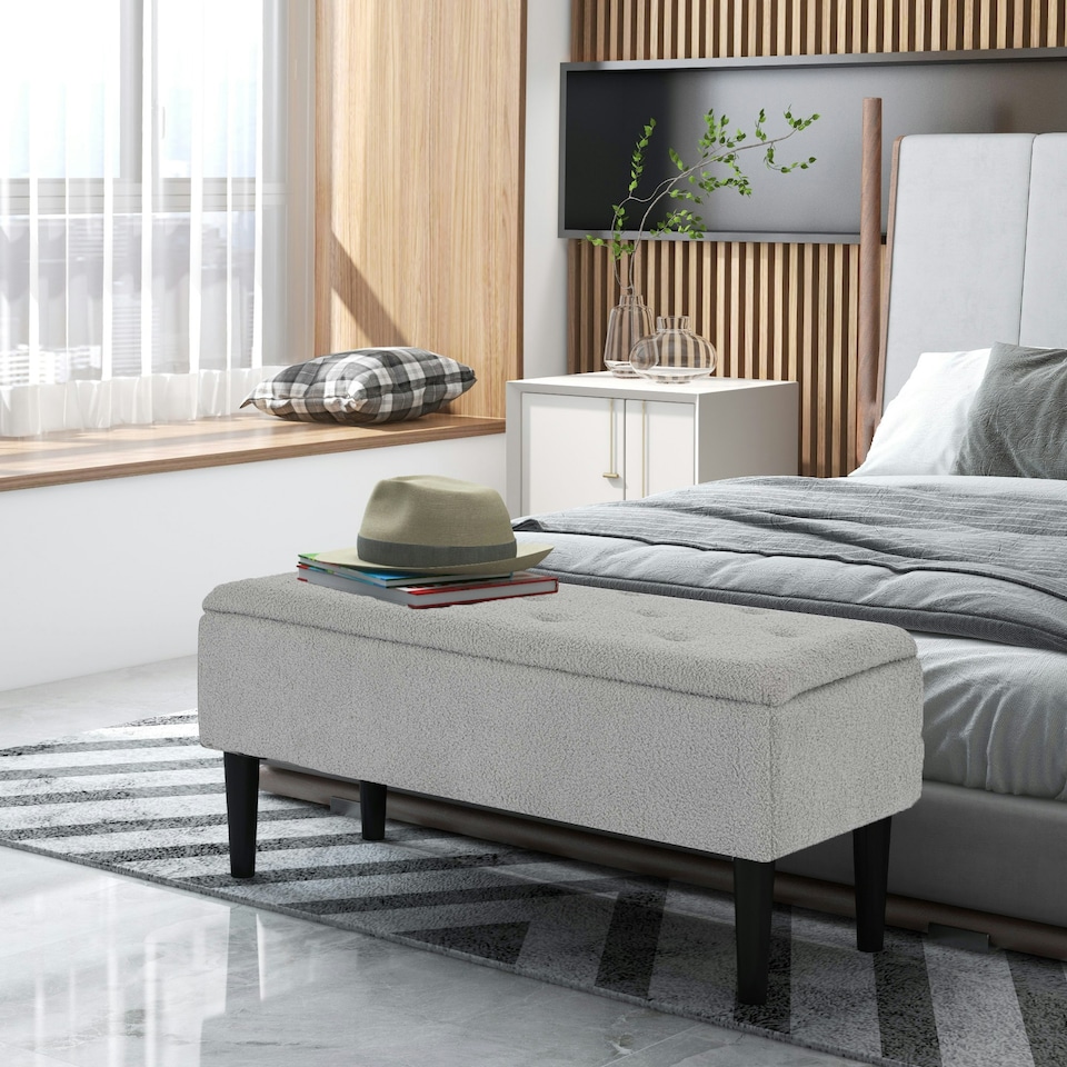 image 1 of HOMCOM 15" Ottoman Storage Box with Wooden Legs and 47L Storage Capacity, Grey
