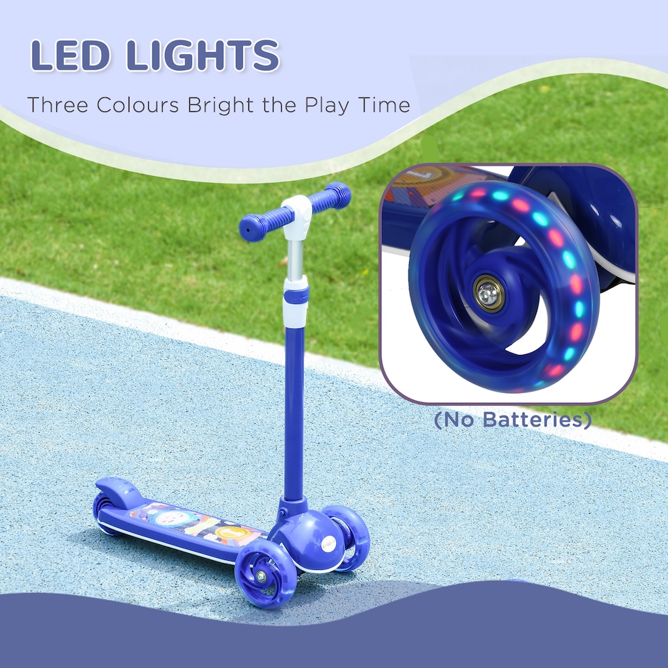 image 1 of AIYAPLAY Kids 3 Wheel Scooter for 2-6 Years Old w/ Adjustable Height, Blue | Blue | Blue | 52L x 29W x 76Hcm