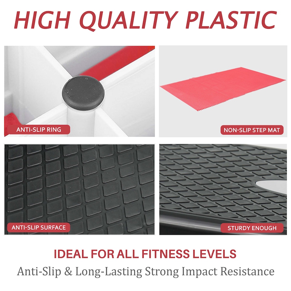 image 1 of Aerobic Stepper Yoga Step Board Gym Fitness Exercise Cardio Adjustable Blocks Red