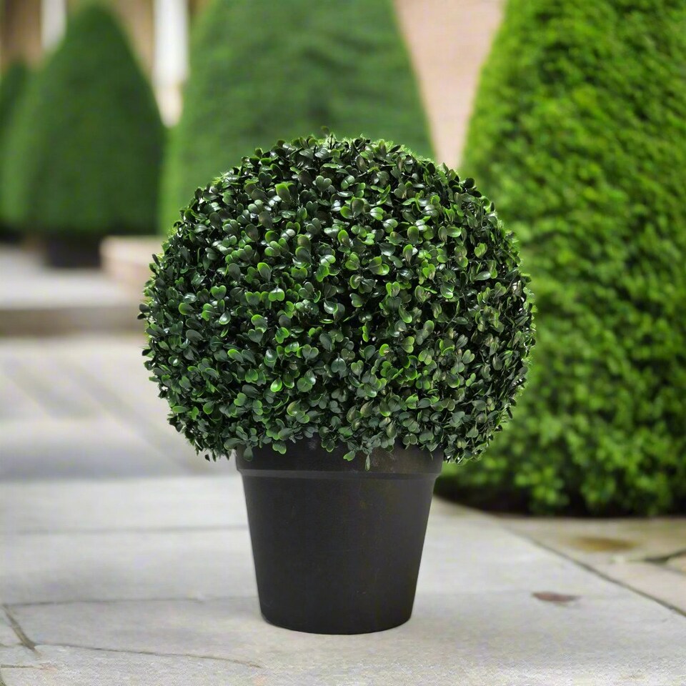 image 1 of True Products Premium Artificial Boxwood Potted Topiary Ball 30cm Dia.