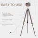 image 7 of HOMCOM Industrial Tripod Floor Lamp, Nautical Searchlight with Adjustable Height, Wood Legs, E14 Lamp Base for Living Room, Bedroom, Grey and Bronze