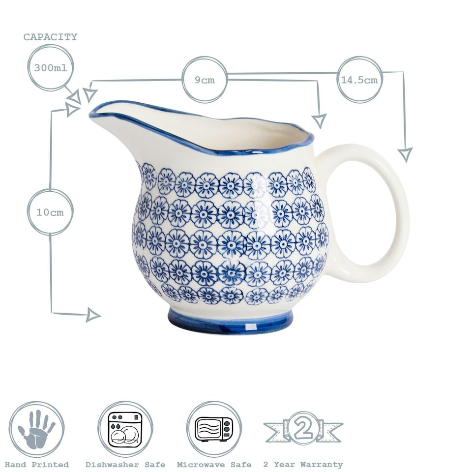 image 1 of Nicola Spring Hand-Printed Milk Jug - 300ml - Navy Blue