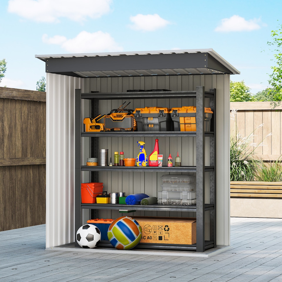 image 1 of Outsunny 5 x 3ft Garden Storage Shed with Sliding Door and Sloped Roof, Lean to Outdoor Equipment Tool Shed for Garden, Black