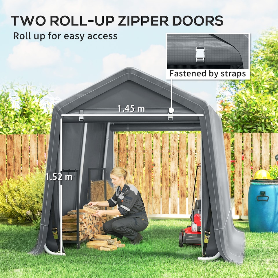 image 1 of Outsunny Outdoor Garden Storage Shed Portable Shed w/ Zipper Doors