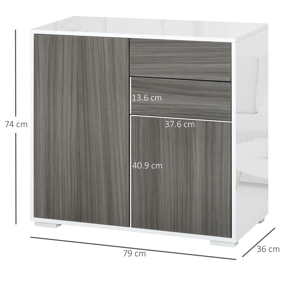 image 1 of HOMCOM Side Cabinet with 2 Door and 2 Drawer for Home Office, Grey Black