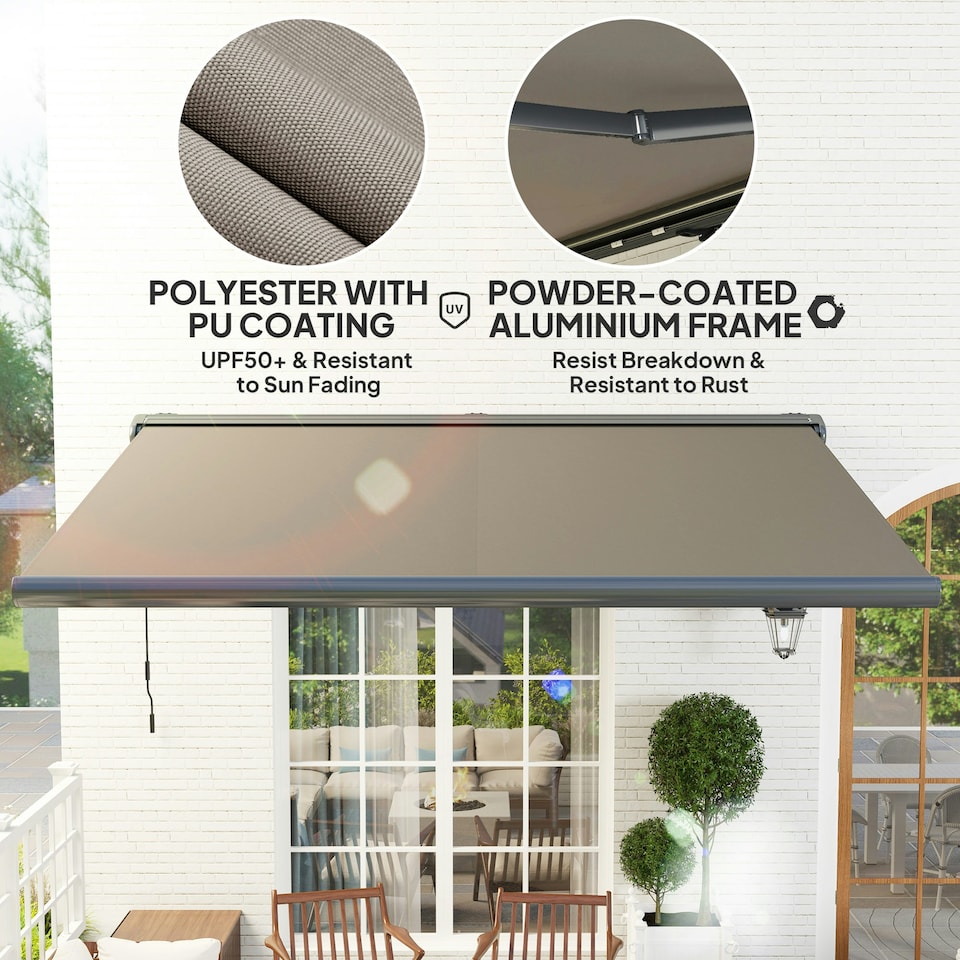 image 1 of Outsunny 4x3(m) Full Cassette Electric Awning, Aluminium Frame Grey | Light Grey