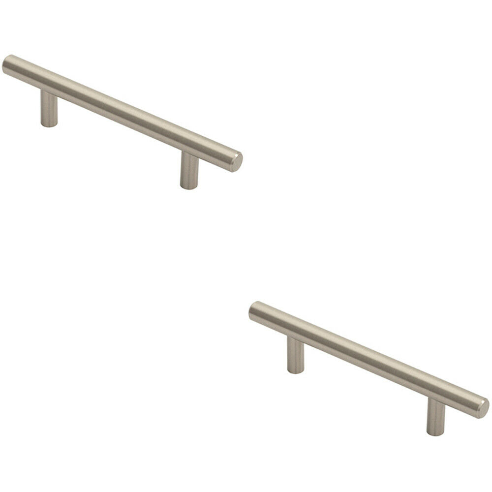 Loops 2x Round T Bar Cabinet Pull Handle 156 x 12mm 96mm Fixing Centres Satin Nickel in Metallics