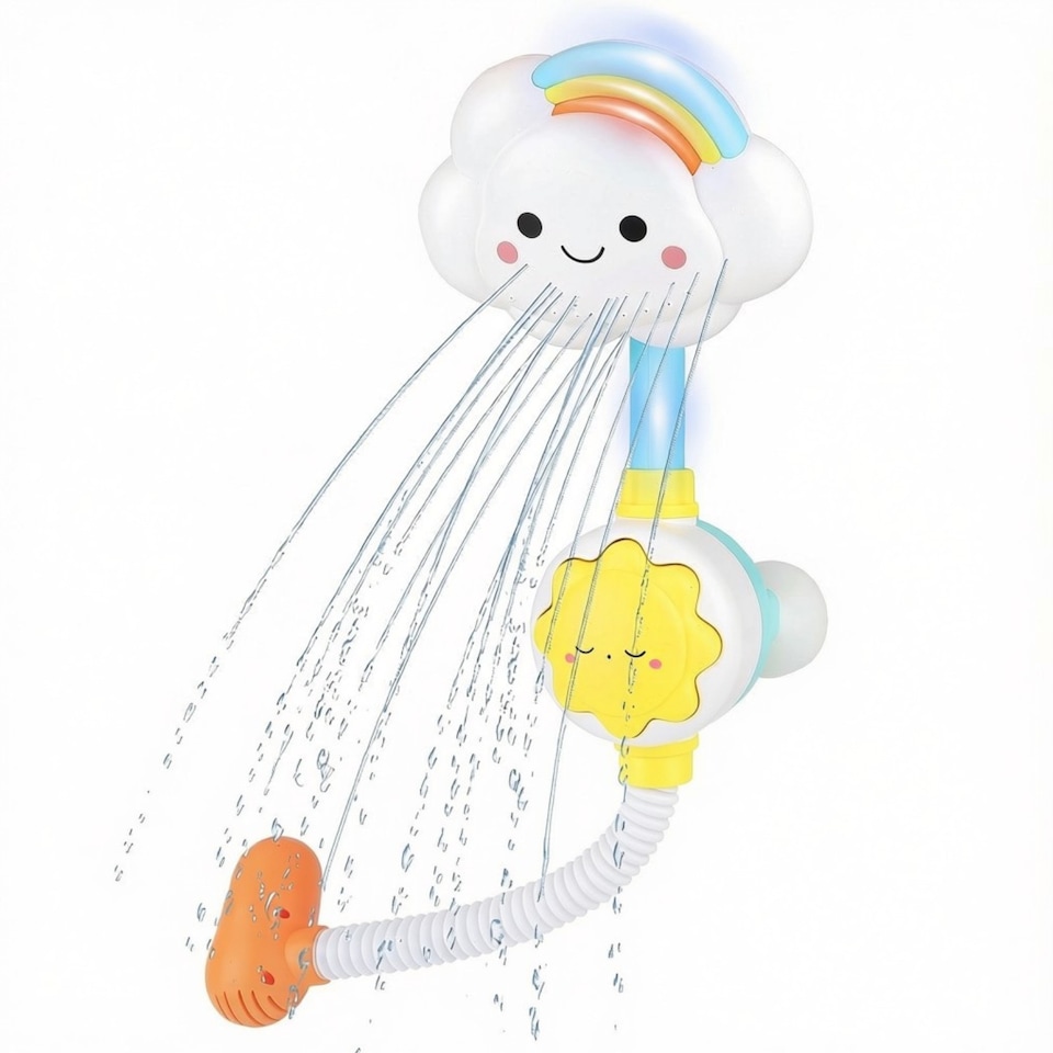 image 1 of Baby Shower Bath Toy Set - Cloud Sprinkler Faucet with Foldable Bathtub Shower Head, Gentle Water Spray & Cartoon Fountain Toy - Fun Sensory Bath Play for Toddlers, Perfect Birthday & Christmas Gift
