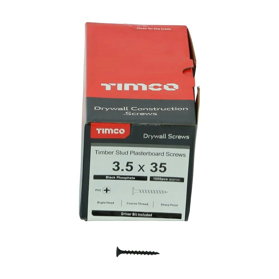 image 1 of Timco - Drywall Timber Stud Plasterboard Screws - PH - Bugle - Coarse Thread - Grey (Size 3.5 x 35 - 1000 Pieces)