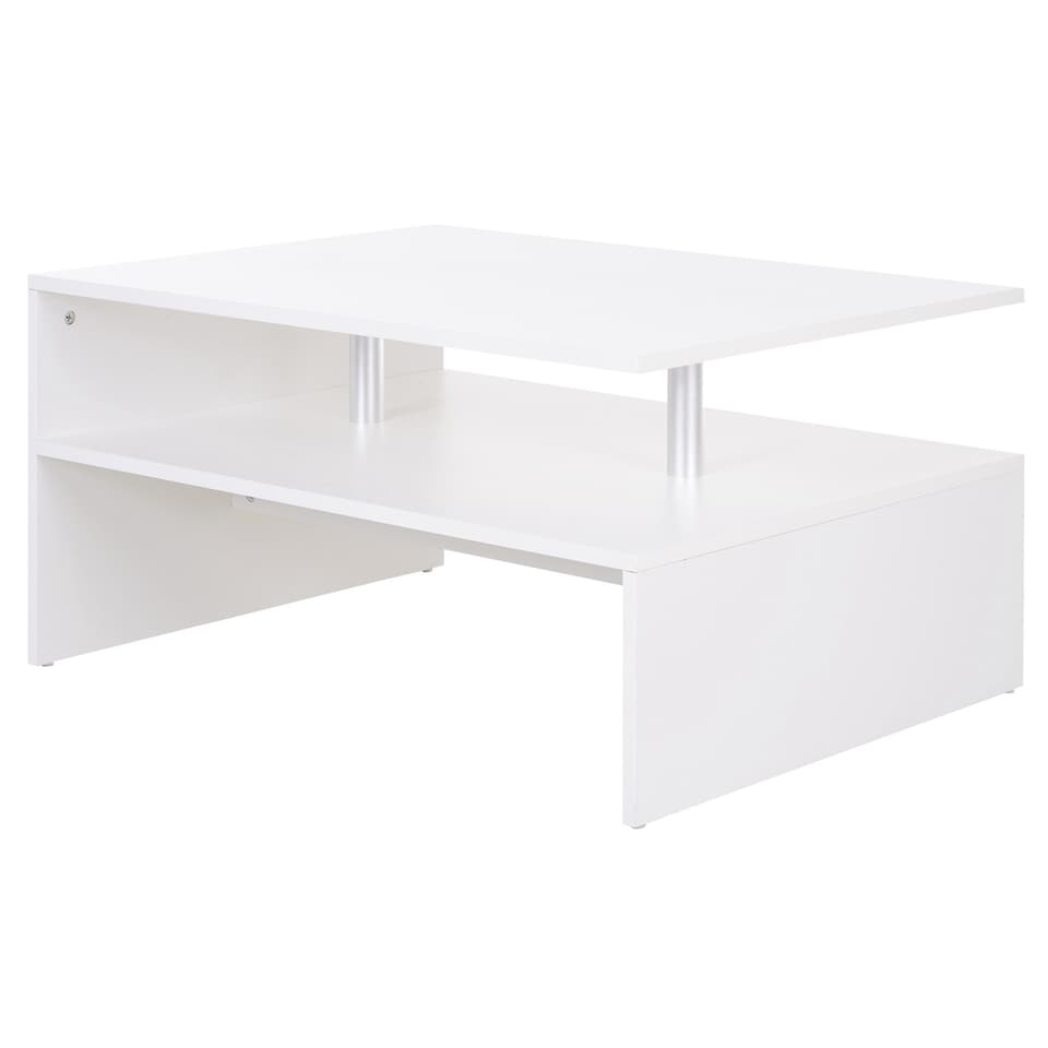 image 1 of HOMCOM Coffee Table with Storage, 2-Tier Centre Table, Modern Living Room Table with Open Shelf and Aluminium Poles, White | White