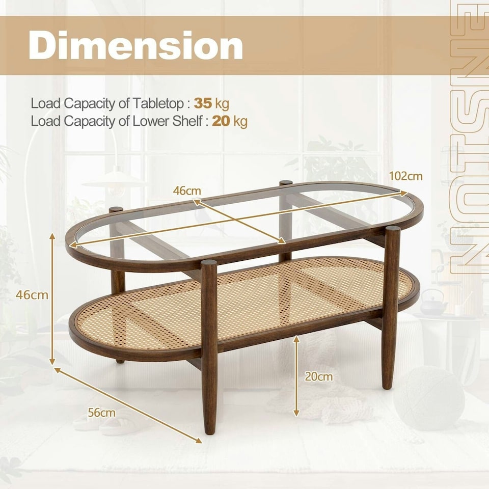 image 1 of COSTWAY 2-Tier Coffee Table Rattan Center Cocktail Tea Table Brown