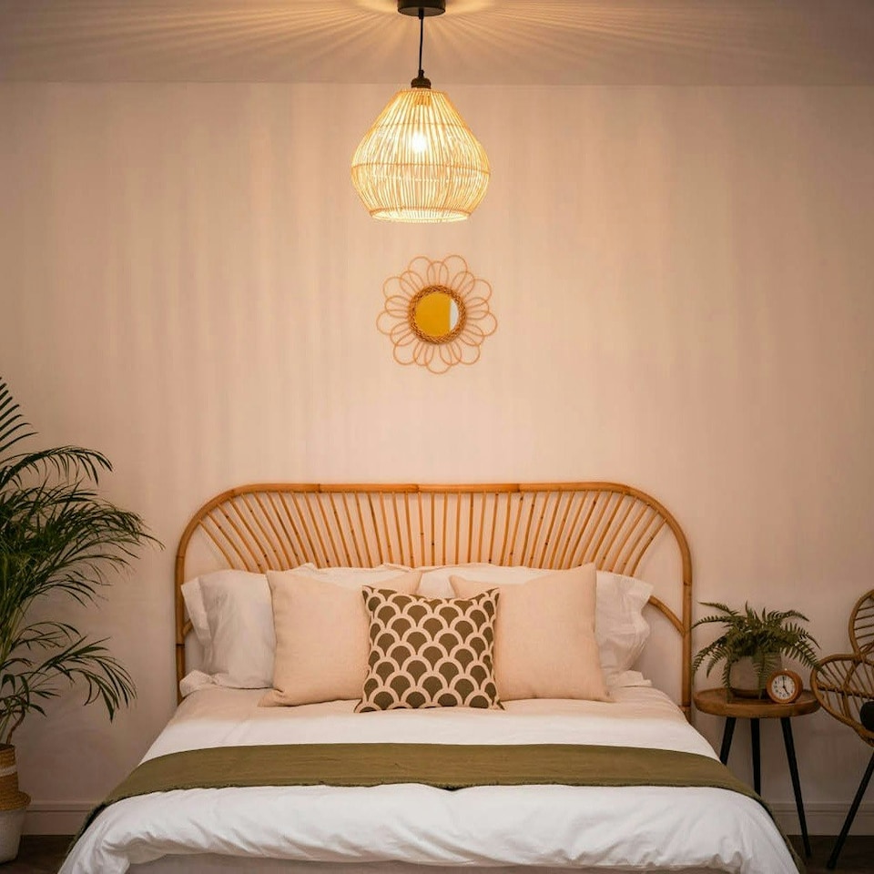 image 1 of ValueLights Vine Natural Rattan Teardrop Ceiling Pendant Shade Cream