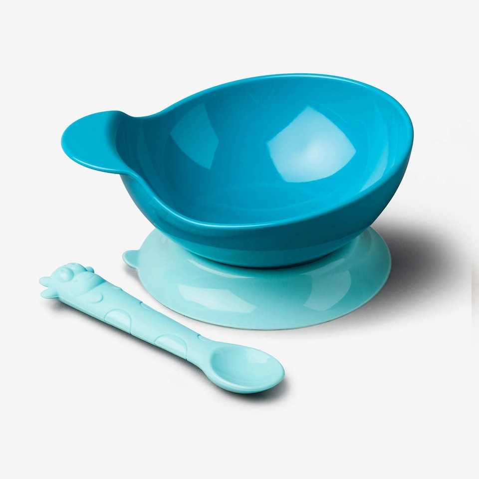 image 1 of Suction Base Baby Bowl & Spoon Set | Green